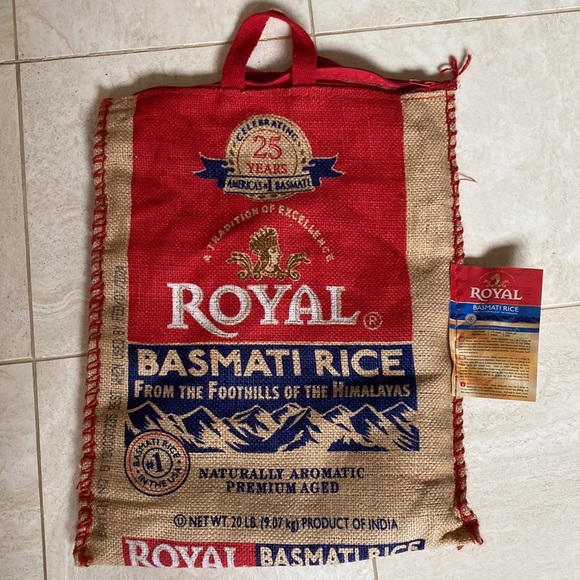 2 SET Large Woven Burlap Zippered Bag Tote with Handles Royal Basmati Rice Bag - Picture 4 of 10
